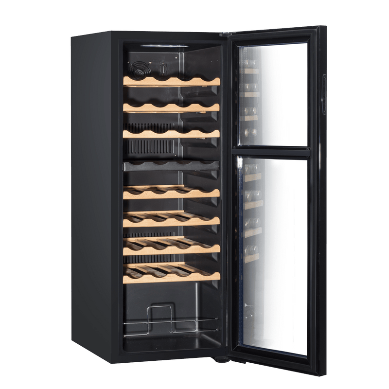 Sealey Baridi 36 Bottle Dual Zone Wine Cooler, Fridge with Digital Touch Screen Controls, Wooden Shelves & LED Light, Black 5056514600262 DH91 - Buy Direct from Spare and Square