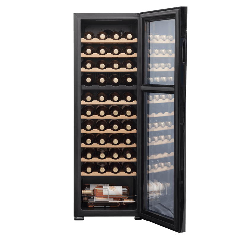 Sealey Baridi 44 Bottle Dual Zone Wine Cooler, Fridge with Digital Touch Screen Controls, Wooden Shelves & LED Light, Black 5056514600293 DH92 - Buy Direct from Spare and Square