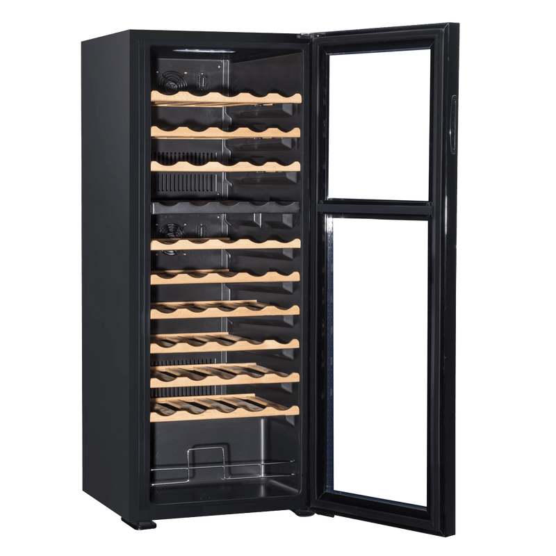 Sealey Baridi 55 Bottle Dual Zone Wine Cooler, Fridge with Digital Touch Screen Controls, Wooden Shelves & LED Light, Black 5056514600323 DH93 - Buy Direct from Spare and Square