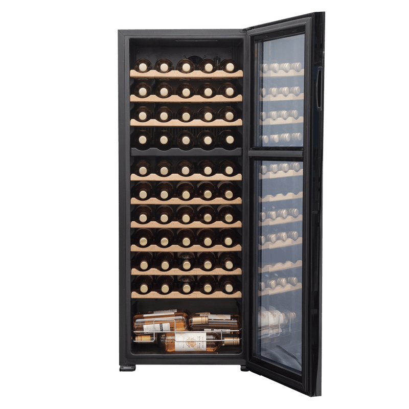 Sealey Baridi 55 Bottle Dual Zone Wine Cooler, Fridge with Digital Touch Screen Controls, Wooden Shelves & LED Light, Black 5056514600323 DH93 - Buy Direct from Spare and Square