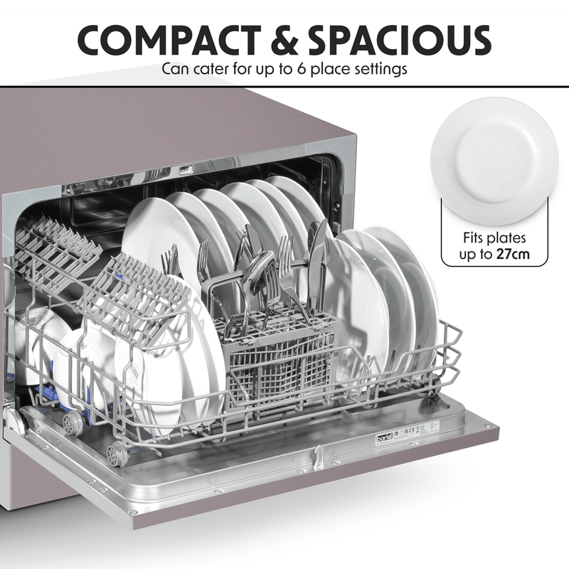 Sealey Baridi Compact Tabletop Dishwasher 6 Place Settings, 6 Programmes, Low Noise, 6.5L Cycle, Start Delay - Silver 5054630086717 DH84 - Buy Direct from Spare and Square