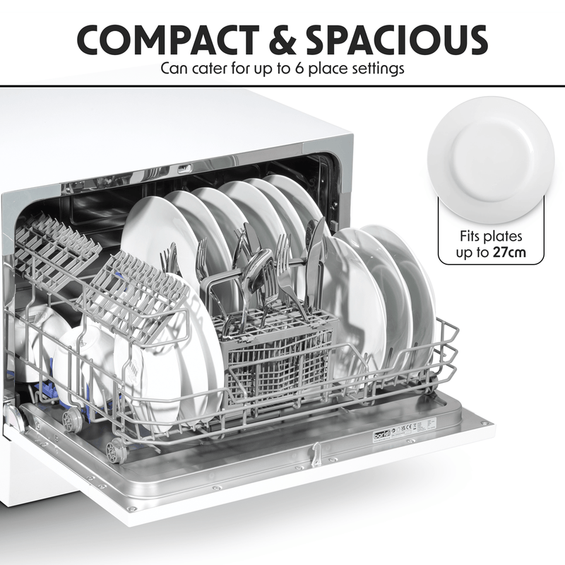 Sealey Baridi Compact Tabletop Dishwasher 6 Place Settings, 6 Programmes, Low Noise, 6.5L Cycle, Start Delay - White 5054630086687 DH83 - Buy Direct from Spare and Square
