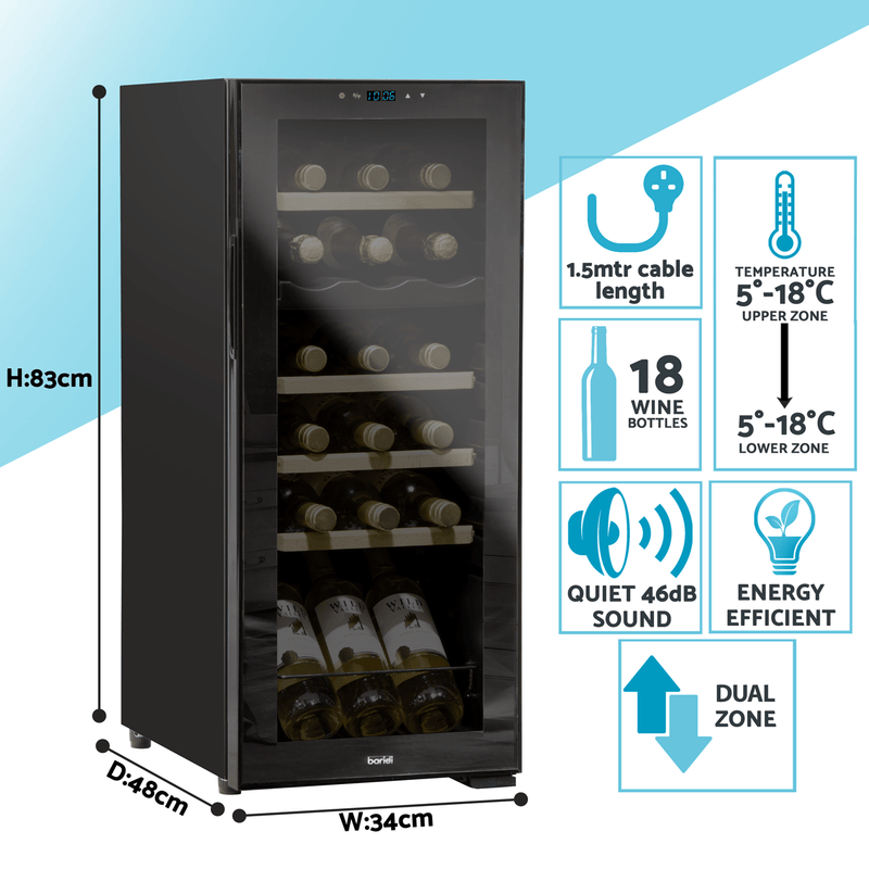 Sealey Baridi Wine Cooler/Fridge, Digital Touchscreen Controls, LED Light, 20 Bottle - Black 5054511957600 DH8 - Buy Direct from Spare and Square