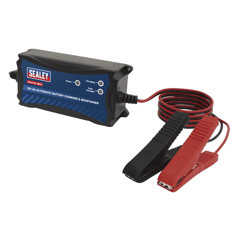 Sealey Battery Maintenance 12V 4A Automatic Smart Battery Charger & Maintainer-SBC4 5054630029196 SBC4 - Buy Direct from Spare and Square