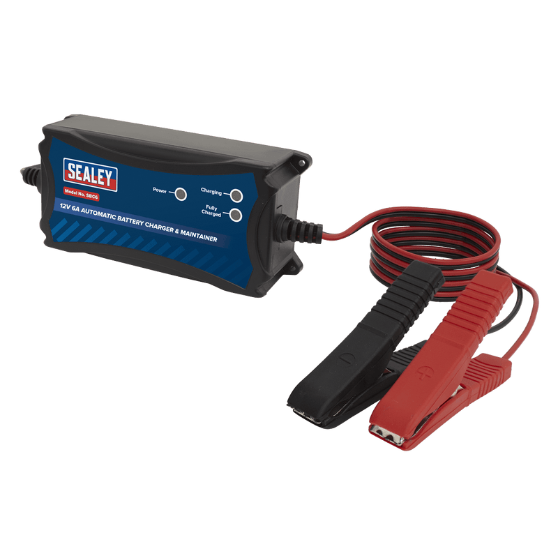 Sealey Battery Maintenance 12V 6A Automatic Smart Battery Charger & Maintainer-SBC6 5054630029271 SBC6 - Buy Direct from Spare and Square