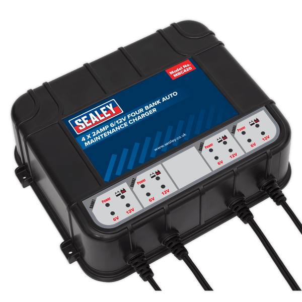 Sealey Battery Maintenance 8A (4 x 2A) 6/12V Four Bank Auto Smart Charger & Maintainer-MBC420 5054511458299 MBC420 - Buy Direct from Spare and Square