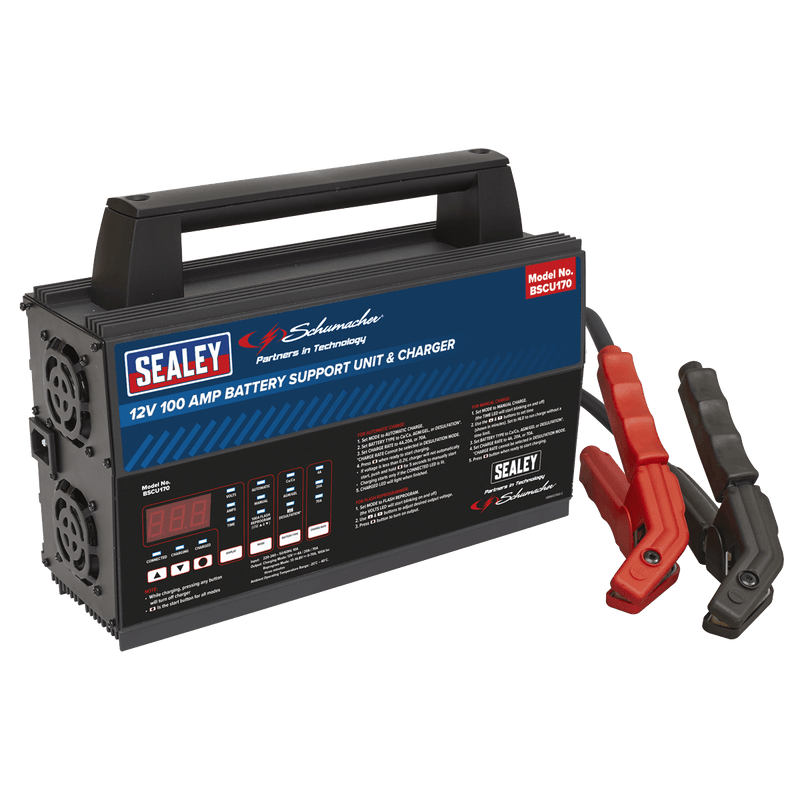 Sealey Battery Maintenance Schumacher® 100A 12V Automatic Smart Battery Support Unit & Charger-BSCU170 5054511446623 BSCU170 - Buy Direct from Spare and Square