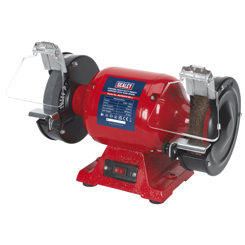 Sealey Bench Grinders Ø150mm Heavy-Duty Bench Grinder with Wire Wheel 450W-BG150XW/99 5024209058919 BG150XW/99 - Buy Direct from Spare and Square