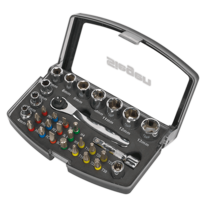 Sealey Bit Sets 31pc 1/4"Sq Drive Socket & Colour-Coded Bit Set-S01036 5054511540246 S01036 - Buy Direct from Spare and Square