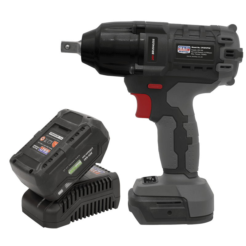 Sealey Brushless Impact Wrench Kit 1/2"Sq Drive 20V 4Ah SV20 Series 5054630000645 CP20VPIWKIT1 - Buy Direct from Spare and Square