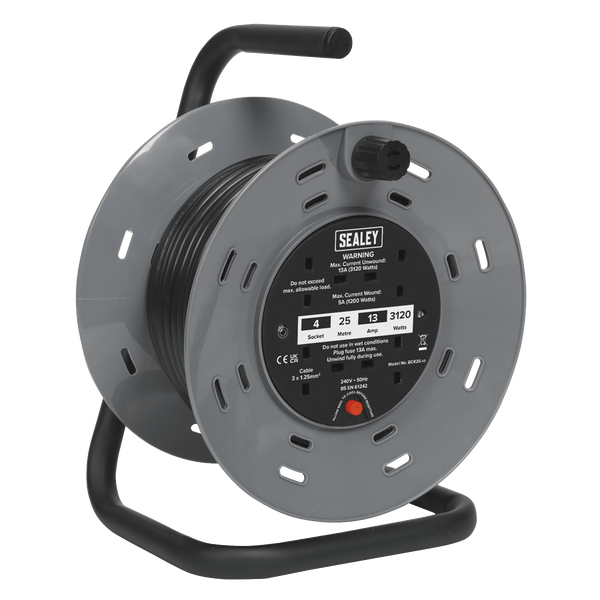 Sealey Cable Reels 25m Cable Reel with Thermal Trip 4 x 230V Sockets-BCR25 5024209036719 BCR25 - Buy Direct from Spare and Square