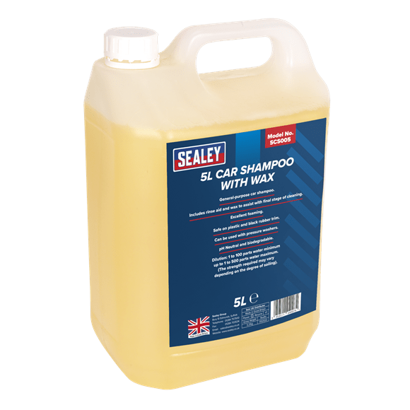 Sealey Cleaning Chemicals Sealey Car Shampoo With Wax - Extra Foaming - 5L SCS005 - Buy Direct from Spare and Square