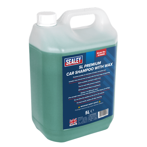 Sealey Cleaning Chemicals Sealey Premium Car Shampoo With Carnauba Wax - 5L SCS006 - Buy Direct from Spare and Square