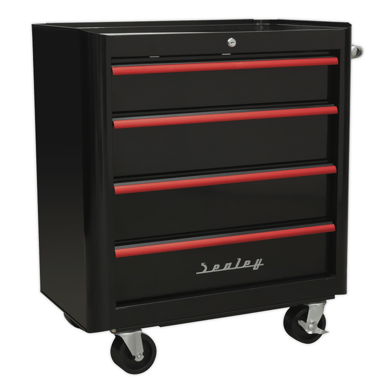 Sealey Combo Kits 10 Drawer Retro Style Topchest, Mid-Box & Rollcab Combination - Black with Red Anodised Drawer Pulls-AP28COMBO2BR 5054511124460 AP28COMBO2BR - Buy Direct from Spare and Square