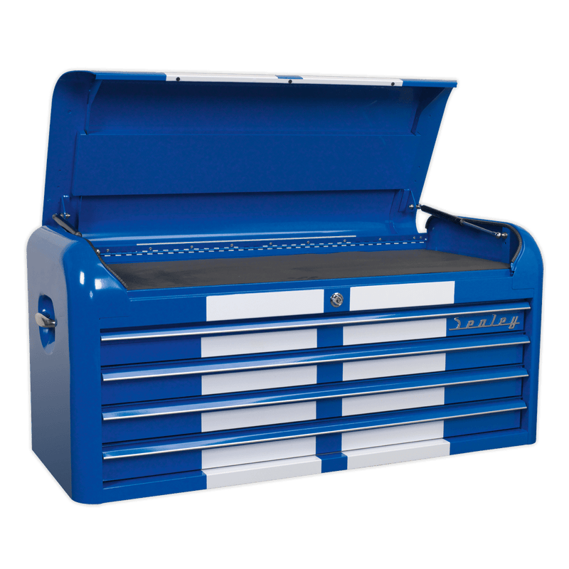 Sealey Combo Kits 10 Drawer Retro Style Wide Topchest & Rollcab Combination Blue/White Stripes-AP41COMBOBWS 5054511038286 AP41COMBOBWS - Buy Direct from Spare and Square