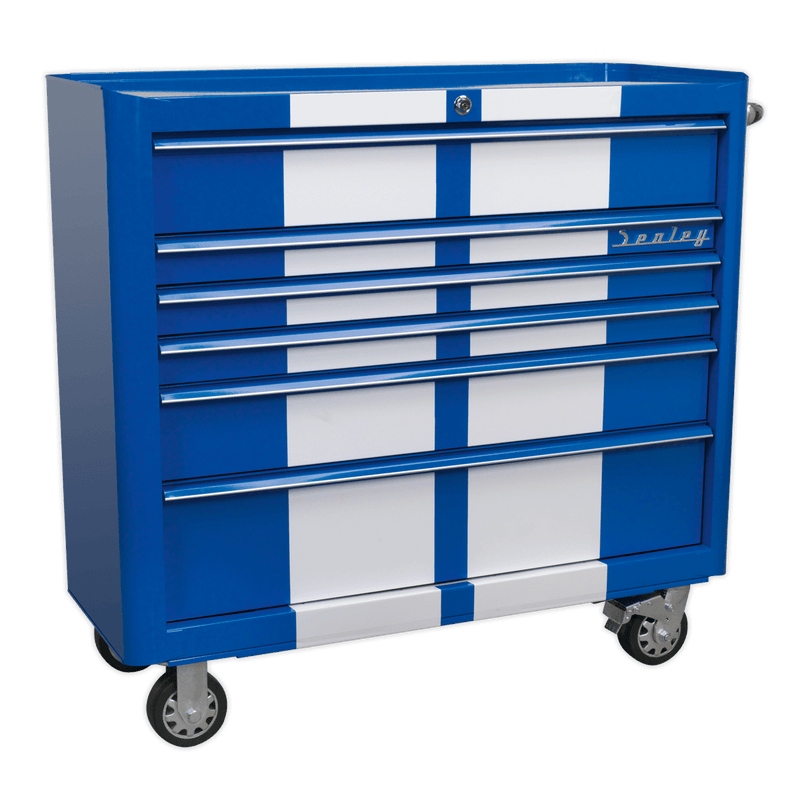 Sealey Combo Kits 10 Drawer Retro Style Wide Topchest & Rollcab Combination Blue/White Stripes-AP41COMBOBWS 5054511038286 AP41COMBOBWS - Buy Direct from Spare and Square