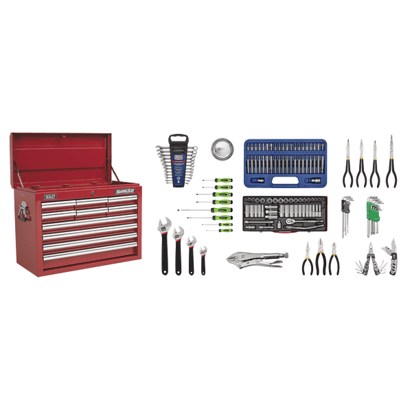 Sealey Combo Kits 10 Drawer Topchest with Ball-Bearing Slides & 140pc Tool Kit-AP33109COMBO 5051747493803 AP33109COMBO - Buy Direct from Spare and Square