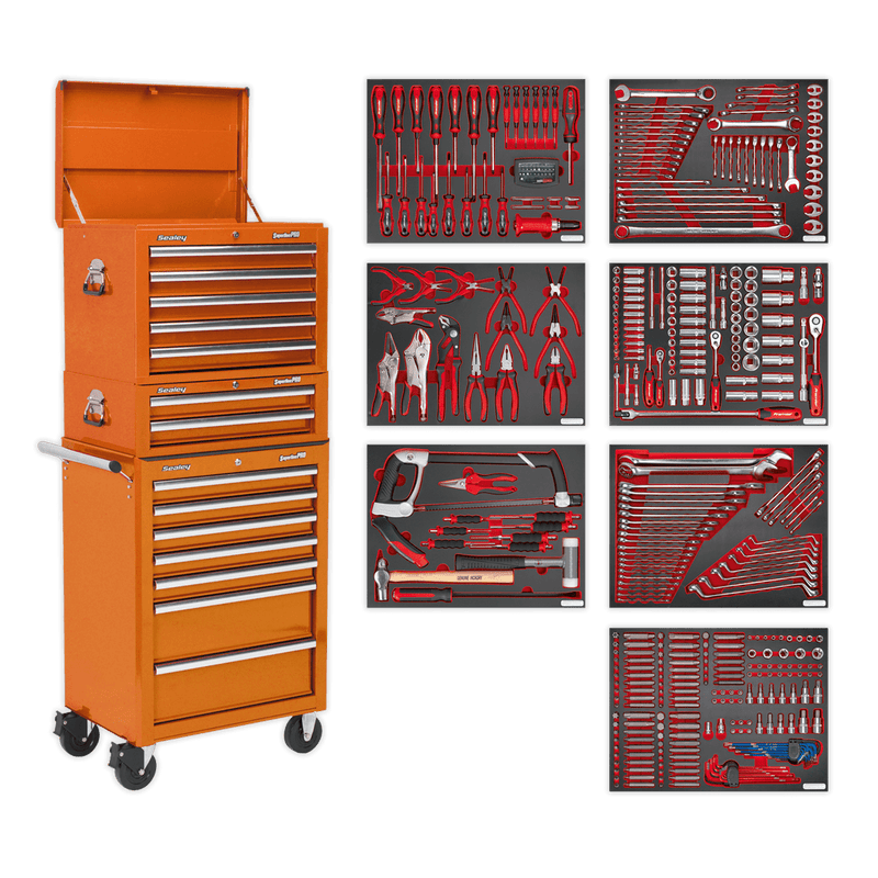 Sealey Combo Kits 14 Drawer Tool Chest Combination with 446pc Tool Kit - Orange-TBTPCOMBO4 5051747967748 TBTPCOMBO4 - Buy Direct from Spare and Square