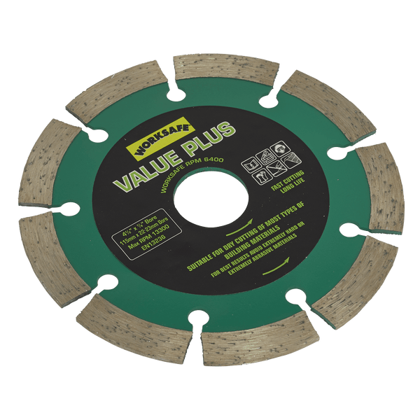Sealey Cutting Discs Ø115 x 22mm Value Plus Diamond Blade-WDVP115 5055111207010 WDVP115 - Buy Direct from Spare and Square