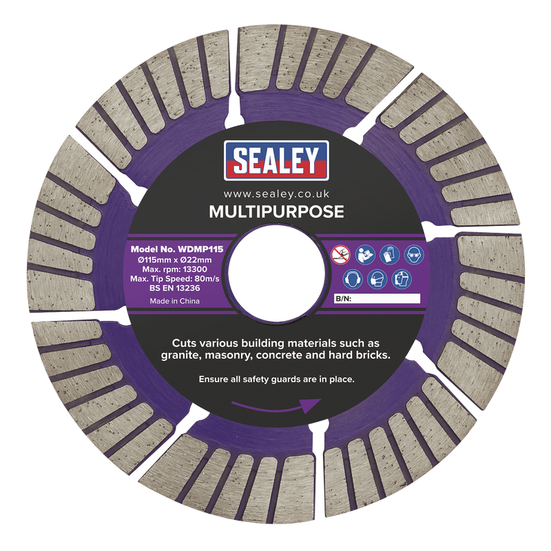 Sealey Cutting Discs Ø115mm Multipurpose Cutting Disc Dry/Wet Use-WDMP115 5054630024511 WDMP115 - Buy Direct from Spare and Square