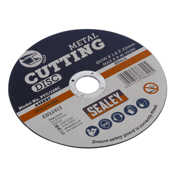 Sealey Cutting Discs Ø150 x 1.6mm Cutting Disc 22mm Bore-PTC/150C 5051747783225 PTC/150C - Buy Direct from Spare and Square