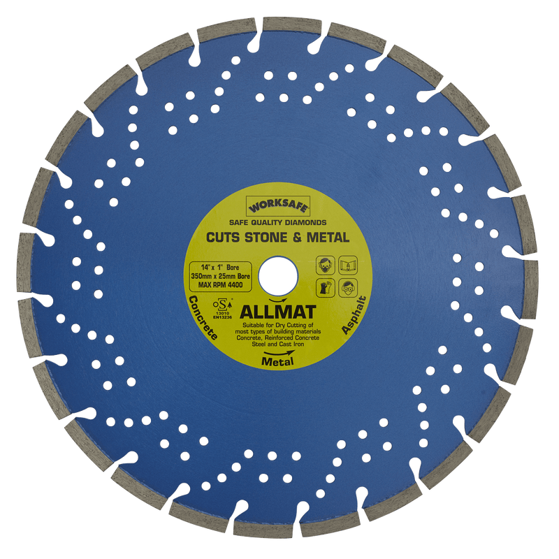 Sealey Cutting Discs Ø350 x 25mm Platinum Allmat Diamond Blade-WDPA350/25 5055111207683 WDPA350/25 - Buy Direct from Spare and Square