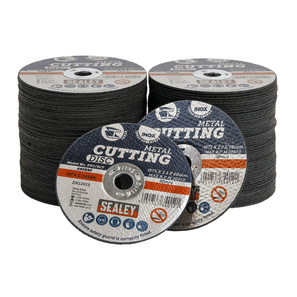 Sealey Cutting Discs Ø75 x 1.2mm Cutting Disc Ø10mm Bore Pack of 100-PTC/3CT100 5054630101342 PTC/3CT100 - Buy Direct from Spare and Square