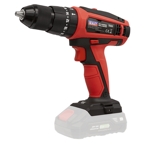 Sealey Drill Sealey 20v SV20 Series 13mm Hammer Drill / Driver - Inc 2 Batteries and Charger CP20VDDKIT - Buy Direct from Spare and Square
