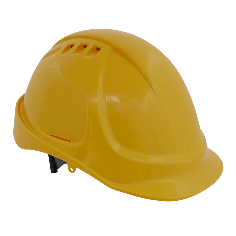 Sealey Ear & Head Protection Safety Helmet - Vented (Yellow)-502Y 5055111200516 502Y - Buy Direct from Spare and Square