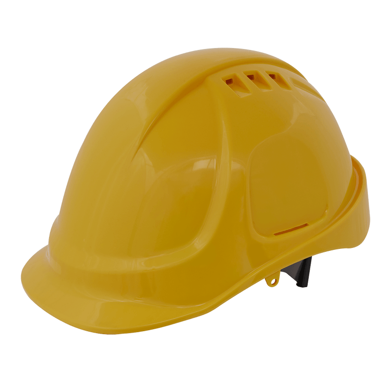 Sealey Ear & Head Protection Safety Helmet - Vented (Yellow)-502Y 5055111200516 502Y - Buy Direct from Spare and Square