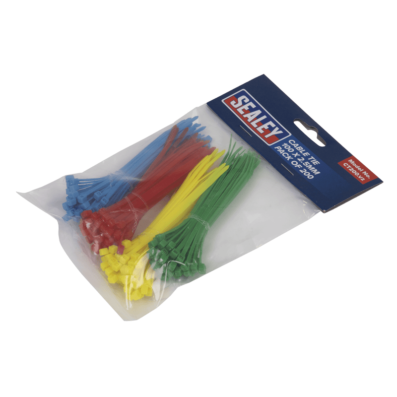 Sealey Electrical 100 x 2.5mm Cable Tie Assortment - Pack of 200-CT200 5024209601023 CT200 - Buy Direct from Spare and Square