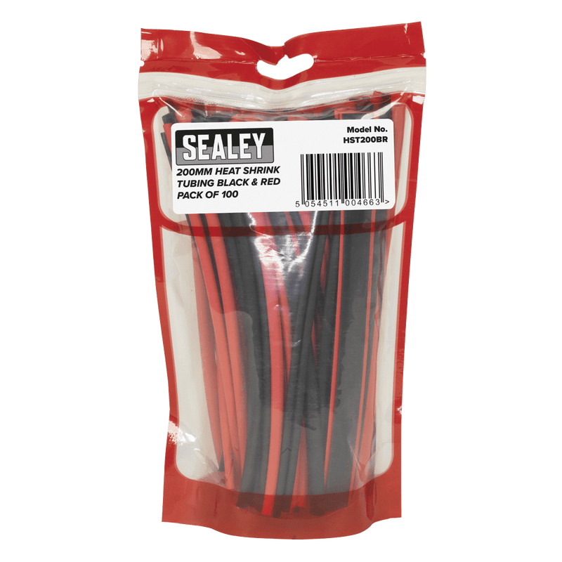 Sealey Electrical 100pc 200mm Heat Shrink Tubing - Black & Red-HST200BR 5054511004663 HST200BR - Buy Direct from Spare and Square