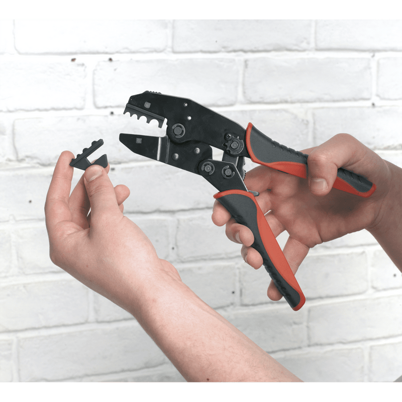 Sealey Electrics Ratchet Crimping Tool with Interchangeable Jaws-AK3857 5024209953344 AK3857 - Buy Direct from Spare and Square