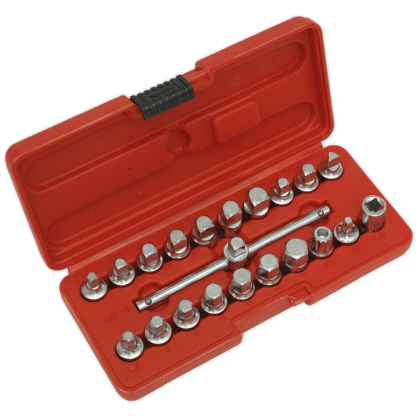 Sealey Engine 21pc 3/8"Sq Drive Oil Drain Plug Key Set-AK6586 5054511405187 AK6586 - Buy Direct from Spare and Square