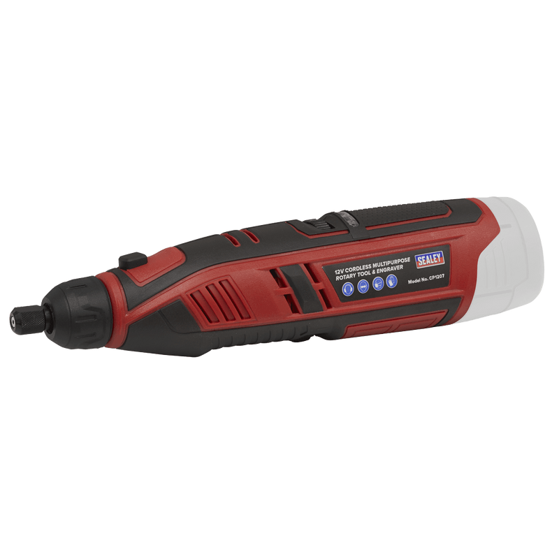 Sealey Engravers 12V SV12 Series Cordless Multipurpose Rotary Tool & Engraver Kit - 2 Batteries-CP1207KIT 5054511459074 CP1207KIT - Buy Direct from Spare and Square