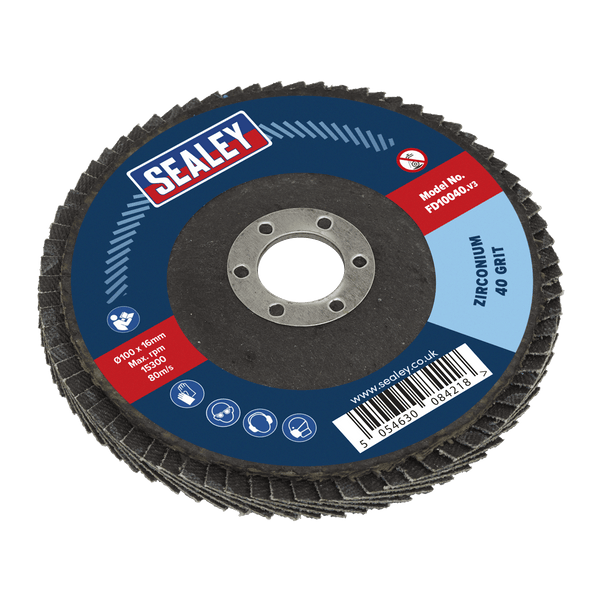 Sealey Flap Discs Ø100mm Zirconium Flap Disc Ø16mm Bore 40Grit-FD10040 5054630084218 FD10040 - Buy Direct from Spare and Square