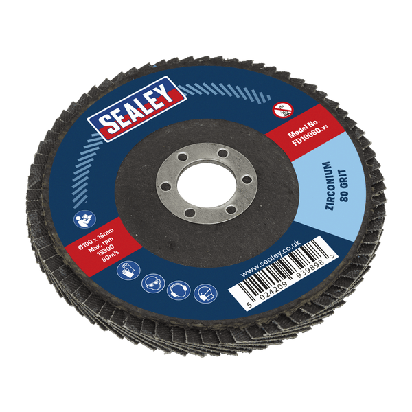 Sealey Flap Discs Ø100mm Zirconium Flap Disc Ø16mm Bore 80Grit-FD10080 5054630084393 FD10080 - Buy Direct from Spare and Square