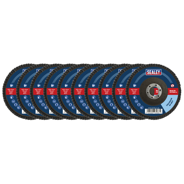 Sealey Flap Discs Ø115mm Zirconium Flap Discs Ø22mm Bore - Assorted Grit - Pack of 10-FD115MIX 5054630027666 FD115MIX - Buy Direct from Spare and Square