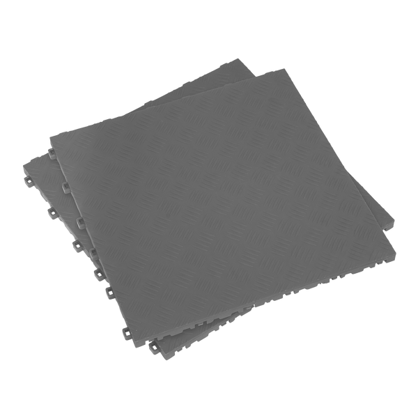 Sealey Floor Tiles 400 x 400mm Polypropylene Floor Tile - Grey Treadplate - Pack of 9-FT3G 5054511688061 FT3G - Buy Direct from Spare and Square