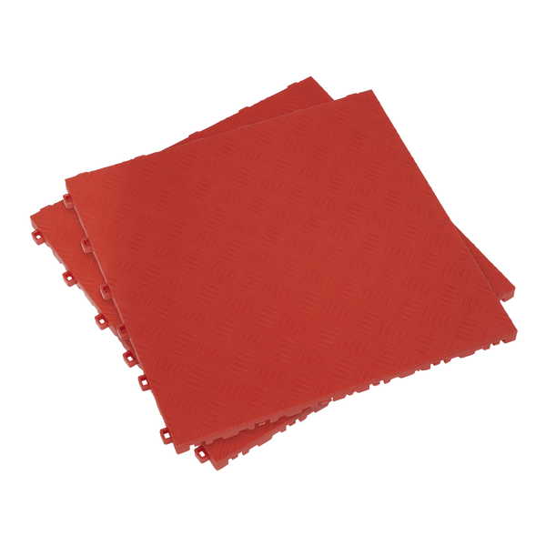 Sealey Floor Tiles 400 x 400mm Polypropylene Floor Tile - Red Treadplate - Pack of 9-FT3R 5054511688078 FT3R - Buy Direct from Spare and Square