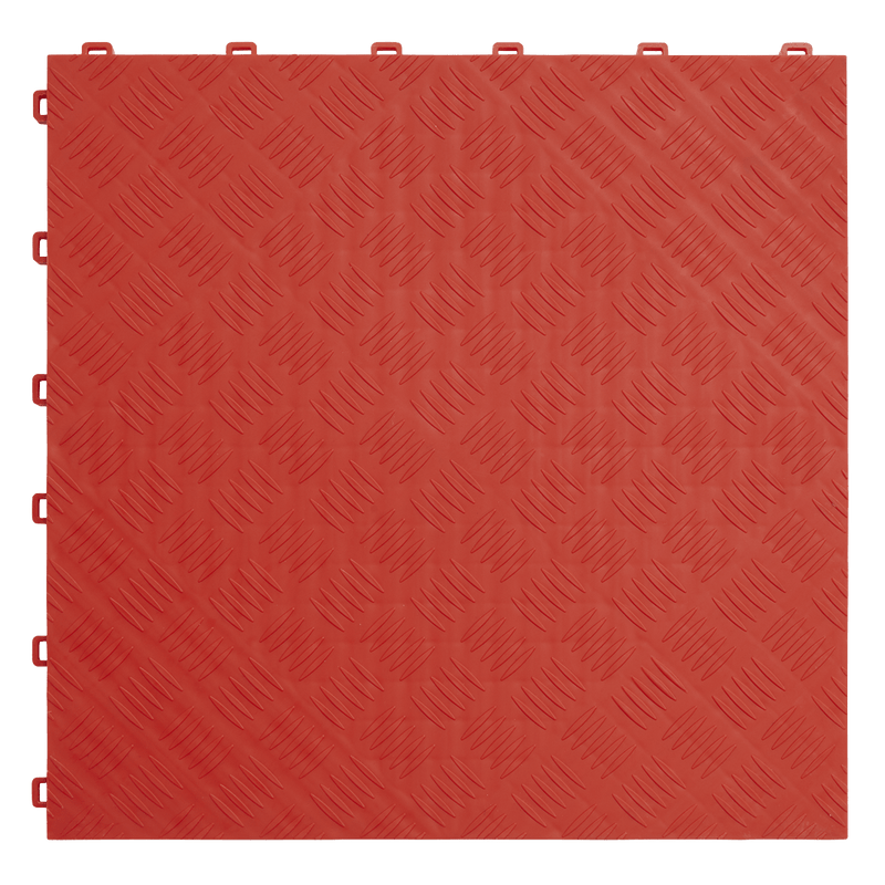Sealey Floor Tiles 400 x 400mm Polypropylene Floor Tile - Red Treadplate - Pack of 9-FT3R 5054511688078 FT3R - Buy Direct from Spare and Square