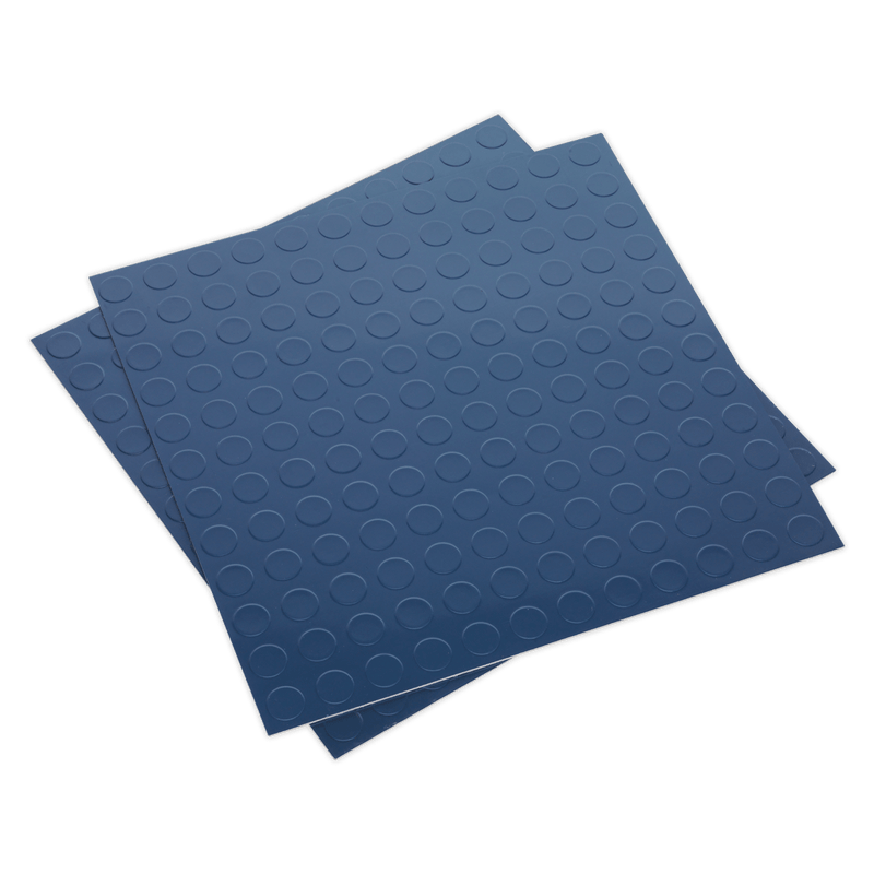 Sealey Floor Tiles 457.2 x 457.2mm Vinyl Floor Tile with Peel & Stick Backing - Blue Coin Finish - Pack of 16-FT2B 5054511164596 FT2B - Buy Direct from Spare and Square