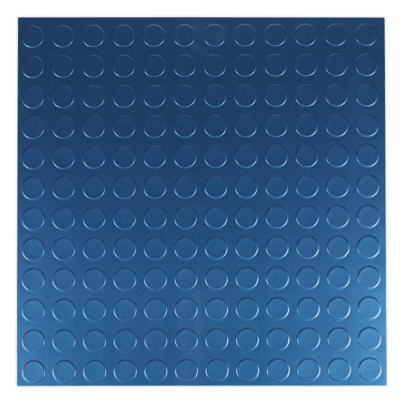 Sealey Floor Tiles 457.2 x 457.2mm Vinyl Floor Tile with Peel & Stick Backing - Blue Coin Finish - Pack of 16-FT2B 5054511164596 FT2B - Buy Direct from Spare and Square
