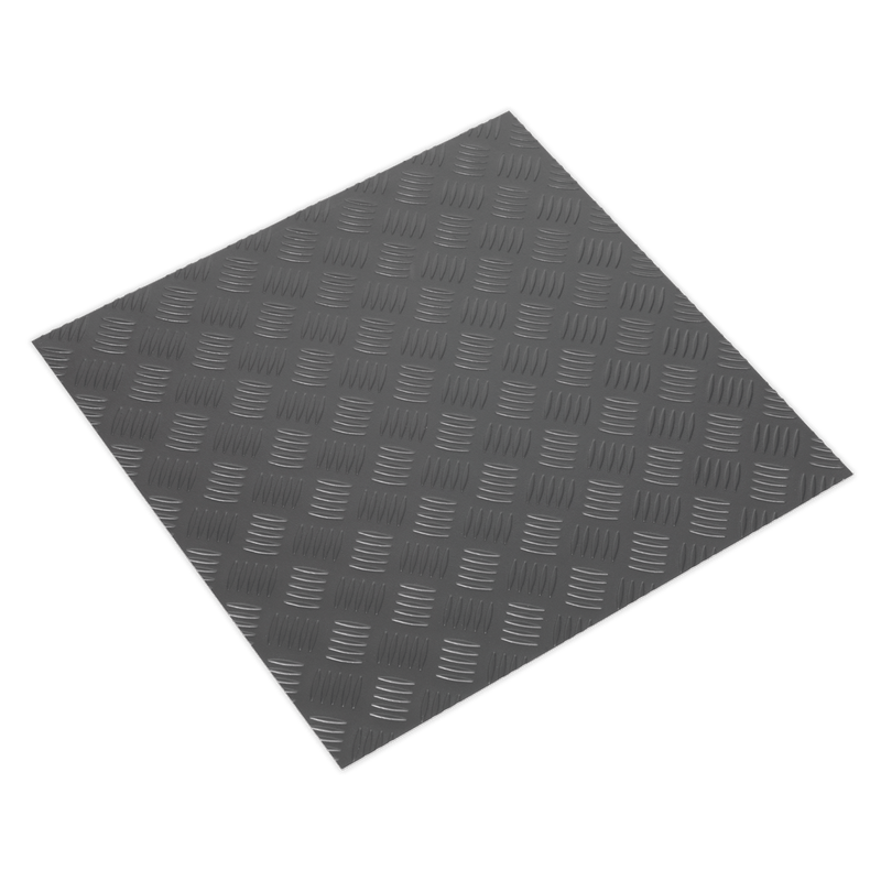 Sealey Floor Tiles 457.2 x 457.2mm Vinyl Floor Tile with Peel & Stick Backing - Silver Treadplate Finish - Pack of 16-FT1S 5054511164565 FT1S - Buy Direct from Spare and Square