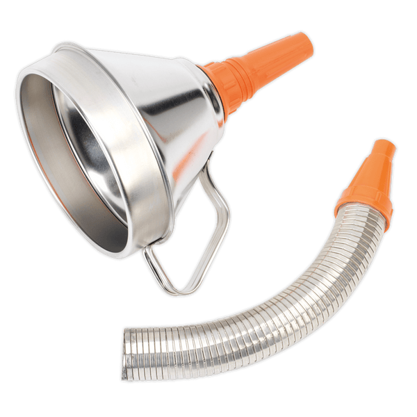 Sealey Funnels Ø160mm Metal Funnel with Flexible Spout & Filter-FM16F 5024209815789 FM16F - Buy Direct from Spare and Square