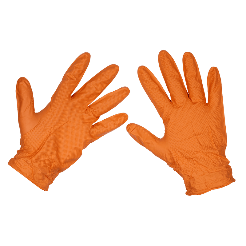 Sealey Hand Protection Orange Diamond Grip Extra-Thick Nitrile Powder-Free Gloves Large - Pack of 50-SSP56L 5054630132445 SSP56L - Buy Direct from Spare and Square
