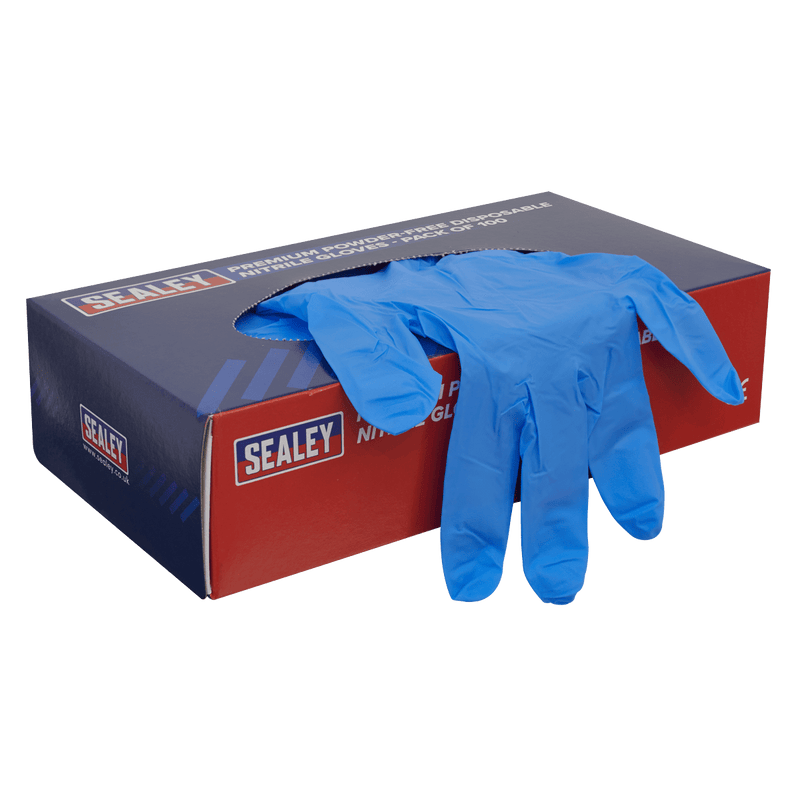 Sealey Hand Protection Premium Powder-Free Disposable Nitrile Gloves - Extra-Large - Pack of 100-SSP55XL 5054511691153 SSP55XL - Buy Direct from Spare and Square