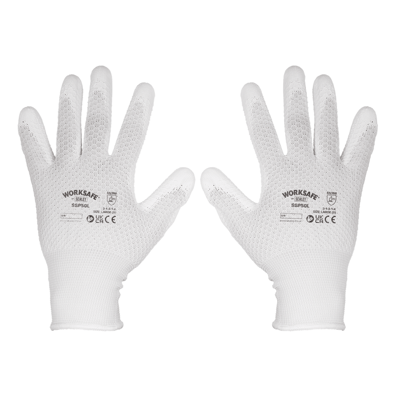 Sealey Hand Protection White Precision Grip Gloves - (Large) - Box of 120 Pairs-SSP50L/B120 5054630169007 SSP50L/B120 - Buy Direct from Spare and Square