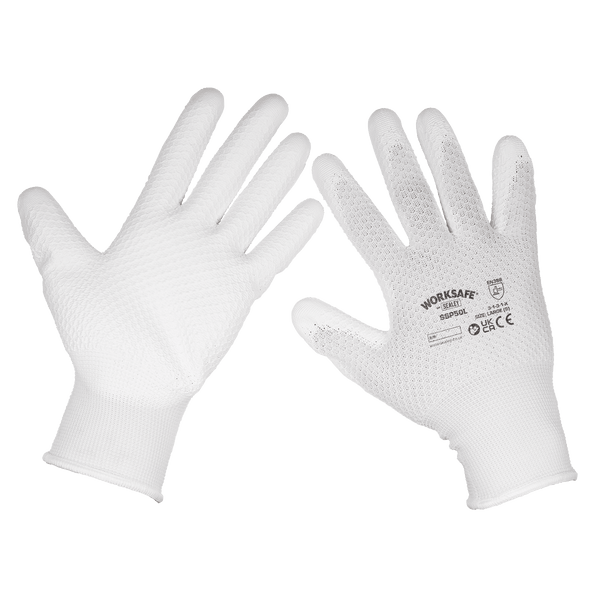 Sealey Hand Protection White Precision Grip Gloves - (Large) - Pack of 6 Pairs-SSP50L/6 5054630168901 SSP50L/6 - Buy Direct from Spare and Square