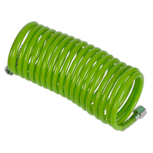 Sealey Hose Individual 5m x Ø5mm PE Coiled Air Hose with 1/4"BSP Unions - Green-SA335G 5054511534030 SA335G - Buy Direct from Spare and Square